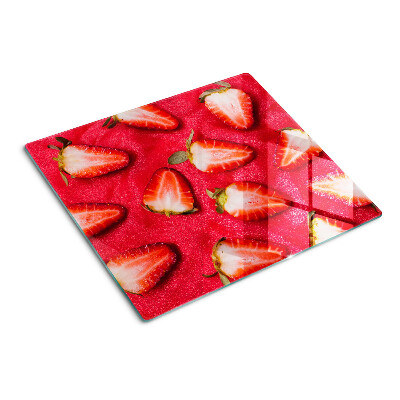 Planche à découper verre Fraises sur fond rose