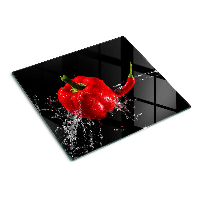 Planche à découper en verre Poivron rouge dans l'eau