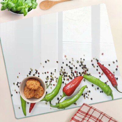Planche à découper verre Paprika et poivre