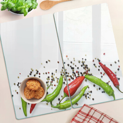 Planche à découper verre Paprika et poivre