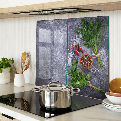 Planche à découper en verre Herbes et épices sur fond de pierre
