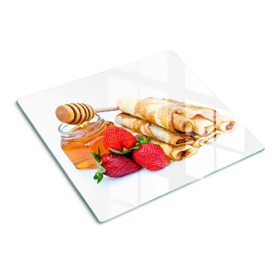 Planche à découper en verre Crêpes au miel et aux fraises