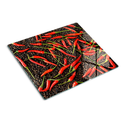 Planche à découper verre Piments sur poivre noir