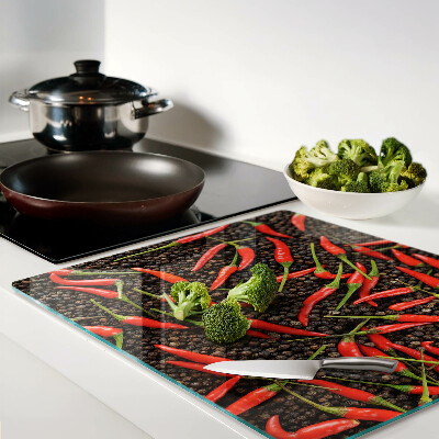Planche à découper verre Piments sur poivre noir
