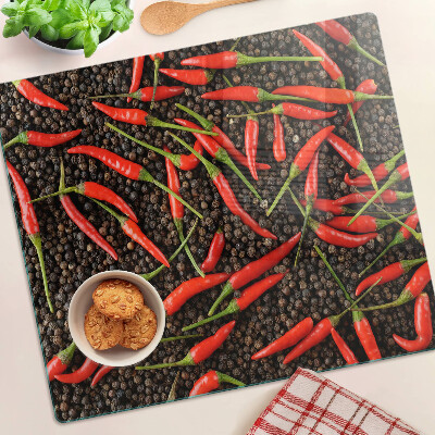 Planche à découper verre Piments sur poivre noir