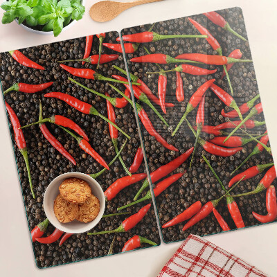 Planche à découper verre Piments sur poivre noir
