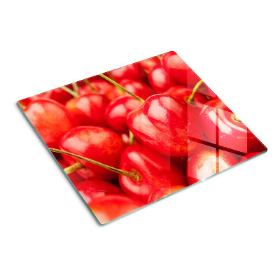 Planche à découper en verre Cerises sur fond rouge
