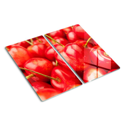 Planche à découper en verre Cerises sur fond rouge