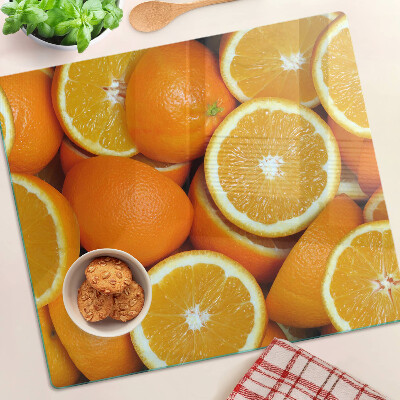 Planche à découper verre oranges tranchées