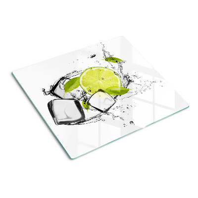 Planche à découper en verre Citron avec glace et feuilles