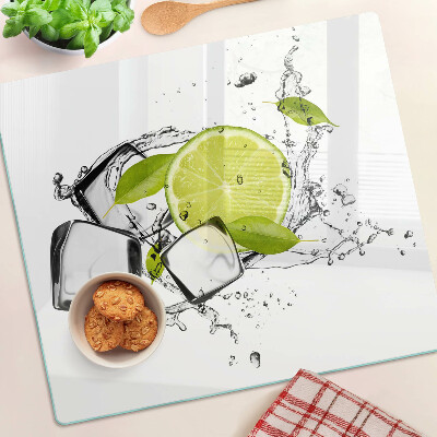 Planche à découper en verre Citron avec glace et feuilles