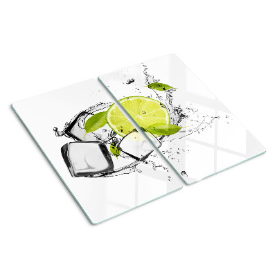 Planche à découper en verre Citron avec glace et feuilles