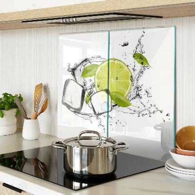 Planche à découper en verre Citron avec glace et feuilles