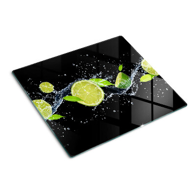 Planche à découper verre Citrons dans l'eau avec des feuilles de menthe