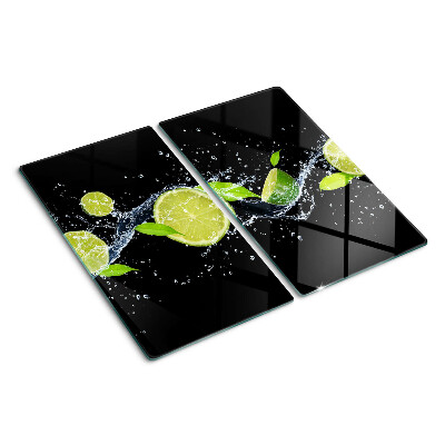 Planche à découper verre Citrons dans l'eau avec des feuilles de menthe