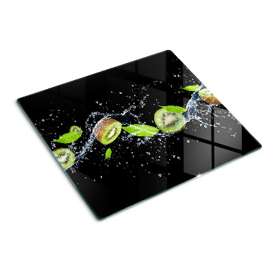 Planche à découper verre Kiwi dans l'eau avec des feuilles