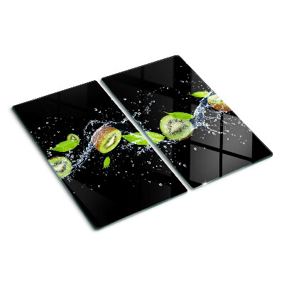 Planche à découper verre Kiwi dans l'eau avec des feuilles