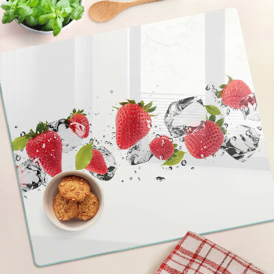Planche à découper verre Fraises avec glace