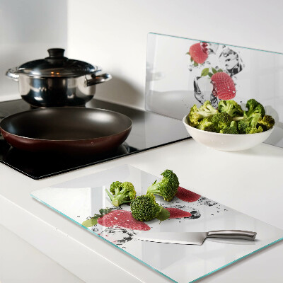 Planche à découper verre Fraises avec glace