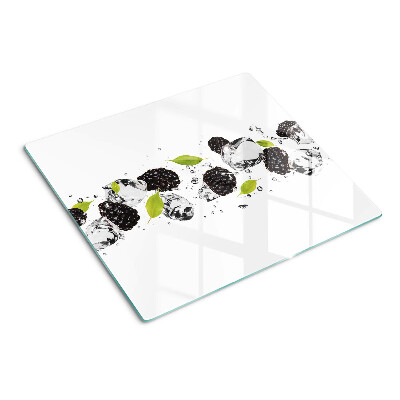 Planche à découper en verre Framboises avec feuilles et gouttes d'eau