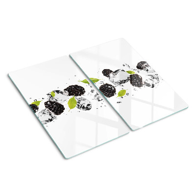Planche à découper en verre Framboises avec feuilles et gouttes d'eau