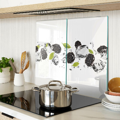 Planche à découper en verre Framboises avec feuilles et gouttes d'eau