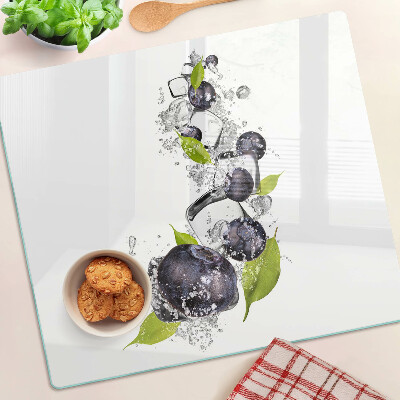 Planche à découper en verre Prunes dans l'eau avec des feuilles