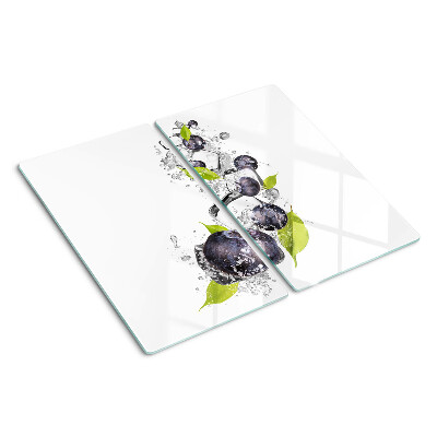 Planche à découper en verre Prunes dans l'eau avec des feuilles