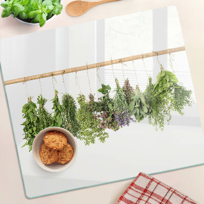 Planche à découper verre Herbes séchées sur une ficelle