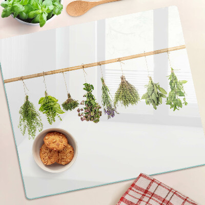Planche à découper verre Herbes séchées sur une ficelle