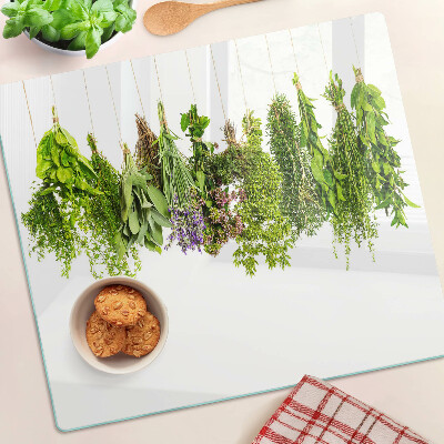 Planche à découper en verre Herbes suspendues à une ficelle