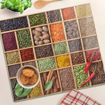 Planche à découper en verre Épices en pots