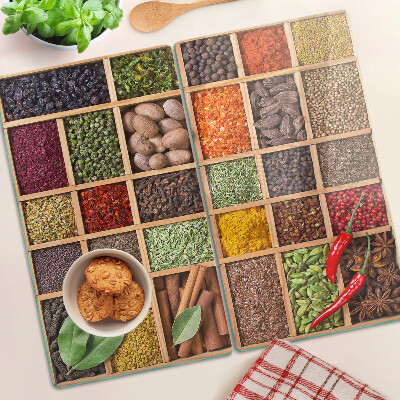 Planche à découper en verre Épices en pots