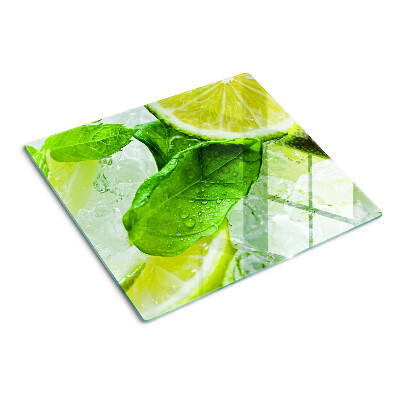 Planche à découper verre Citrons et feuilles de menthe