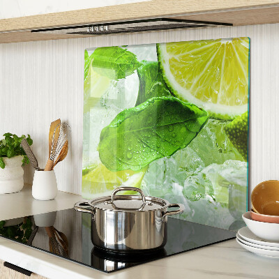 Planche à découper verre Citrons et feuilles de menthe