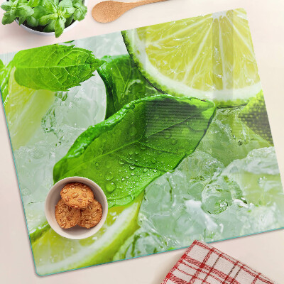 Planche à découper verre Citrons et feuilles de menthe