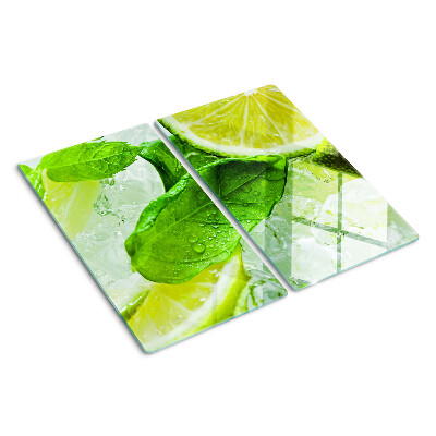 Planche à découper verre Citrons et feuilles de menthe