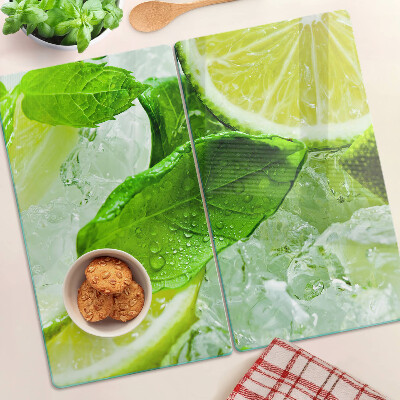 Planche à découper verre Citrons et feuilles de menthe