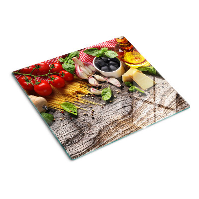 Planche à découper verre Cuisine italienne avec pâtes et légumes