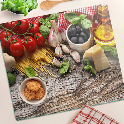 Planche à découper verre Cuisine italienne avec pâtes et légumes