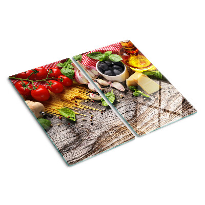 Planche à découper verre Cuisine italienne avec pâtes et légumes