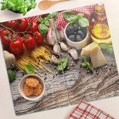 Planche à découper verre Cuisine italienne avec pâtes et légumes