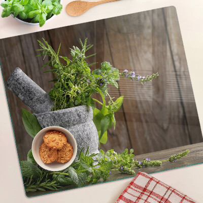 Planche à découper verre Herbes en pot