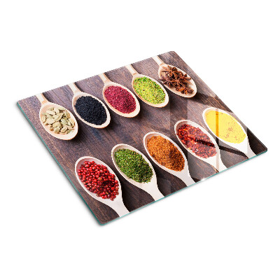 Planche à découper en verre Épices en cuillères