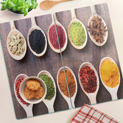Planche à découper en verre Épices en cuillères