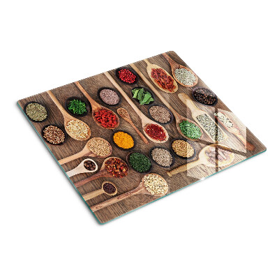 Planche à découper en verre Épices et herbes en cuillères