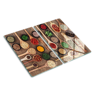 Planche à découper en verre Épices et herbes en cuillères