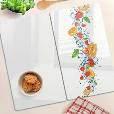 Planche à découper en verre Fruits et feuilles colorés