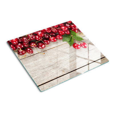 Planche à découper en verre Cerises sur fond de bois