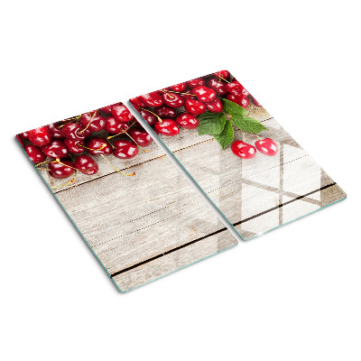 Planche à découper en verre Cerises sur fond de bois